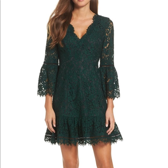 Eliza J Dresses & Skirts - Eliza J Green Lace Trumpet Sleeves Dress Size 12